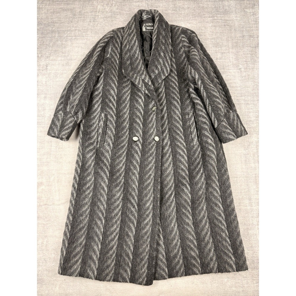 Bali & Homsi‎ Jacket Womens 54 Gray Overcoat Vintage Alpaca Mohair Quilt Lined